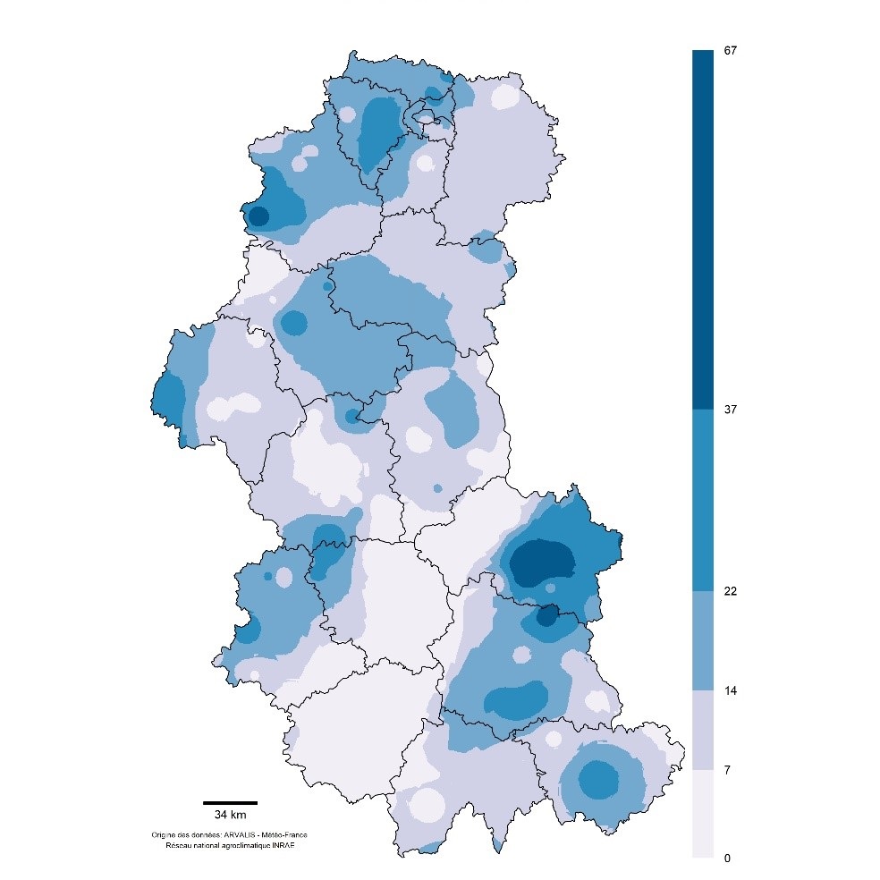 Figure 1 : Cumul des dernières pluies en Auvergne / Centre / Île-de-France