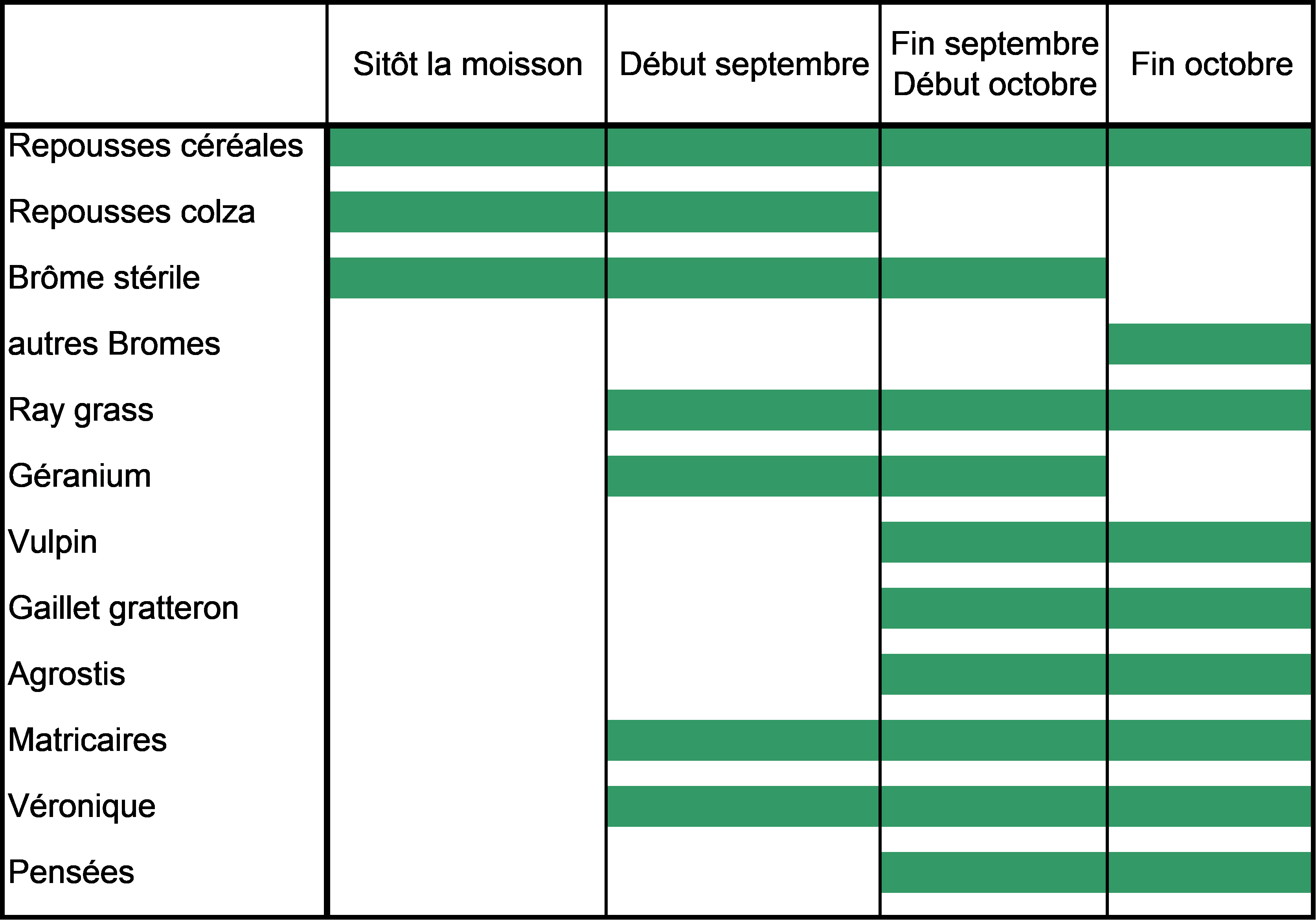 Figure 2 : Période de levée préférentielle de quelques adventices après une récolte d’été