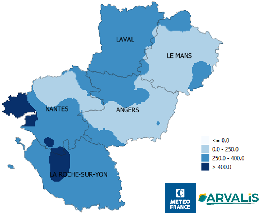 Cumul de pluie entre le 1er octobre 2022 et le 15 février 2023