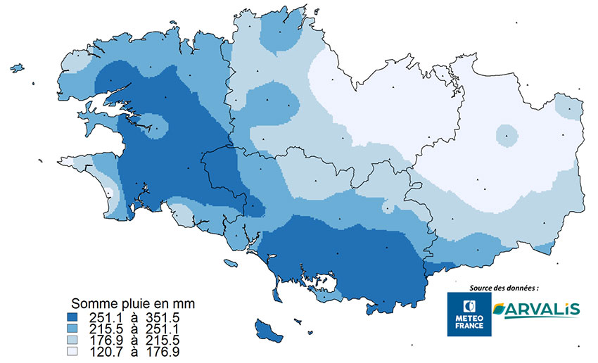 Carte 1 : Somme de pluie entre le 15 octobre et le 11 novembre 2023