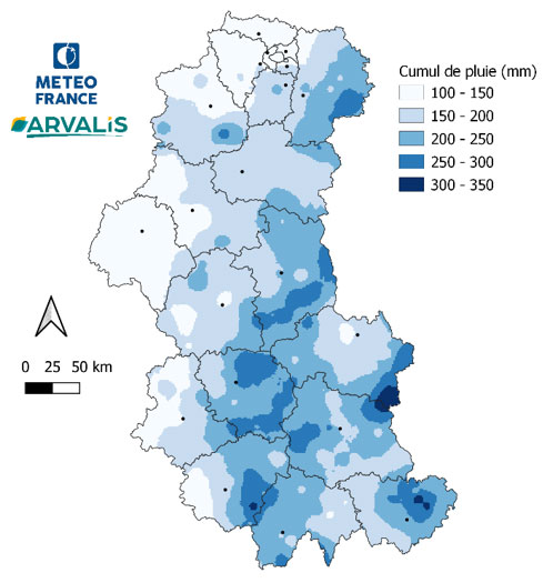 Carte 1 : Cumul de pluies entre le 1er juin et le 20 août 2024