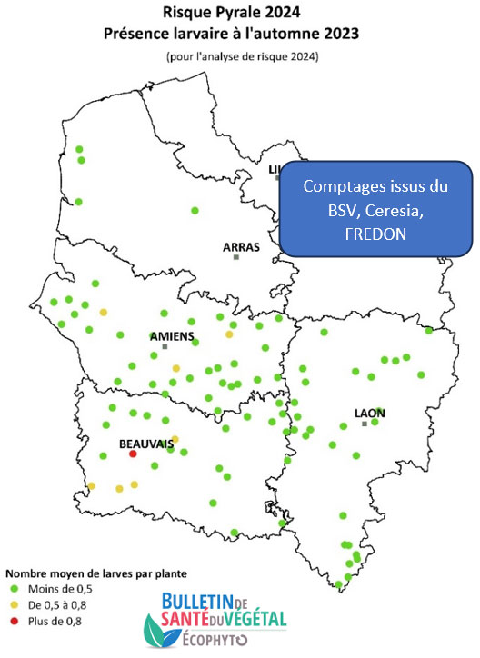 Carte 1 : Présence larvaire de pyrales du maïs à l’automne 2023