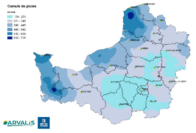 Carte 1 : Cumuls de pluies du 1er octobre 2022 au 10 mars 2023 (en mm)