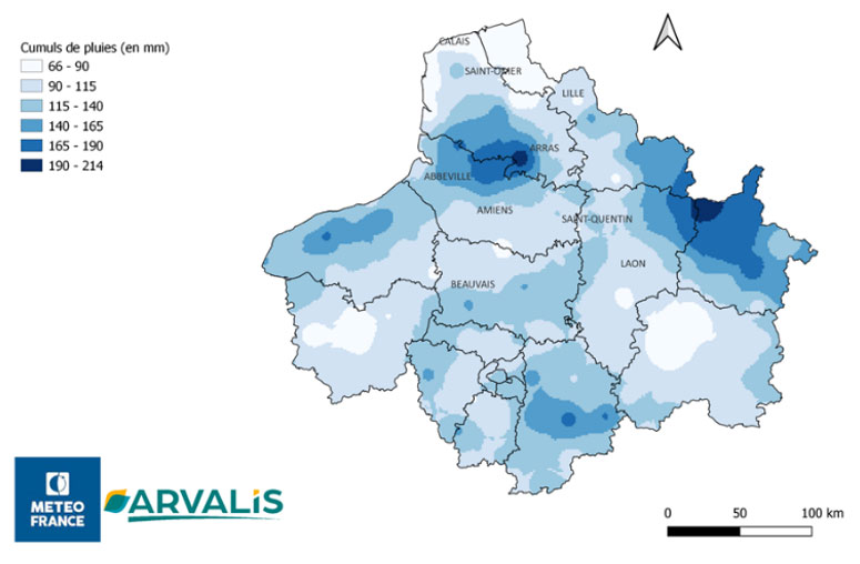 Carte 2 : Cumul de pluies entre le 20 juillet au 8 août 2023