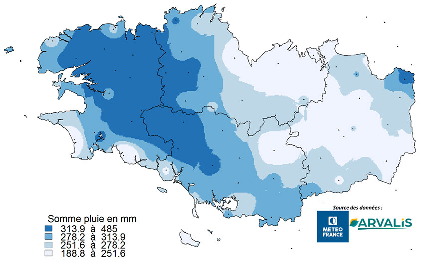 Carte 3 : Somme de pluies du 25 octobre 2024 au 25 janvier 2025