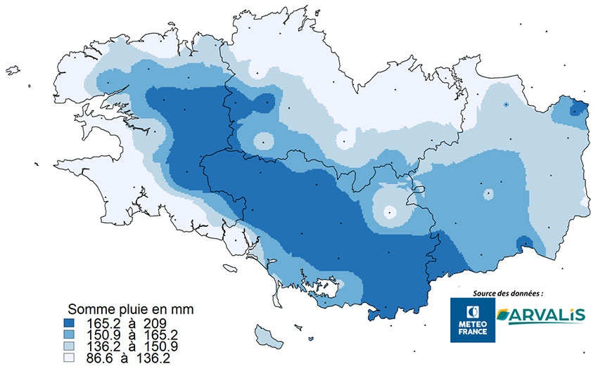 Carte 4 : Somme de pluies du 1er au 25 janvier 2025