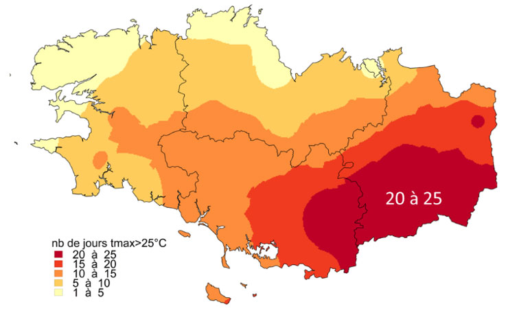 Nombre de jours avec des T°C > à 25°C entre le stade floraison et grain pâteux (Chevignon semé au 25 octobre)