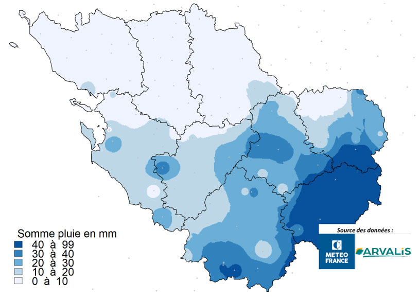 Carte 1 : Somme de pluie entre le 15 mai et le 3 juin 2023