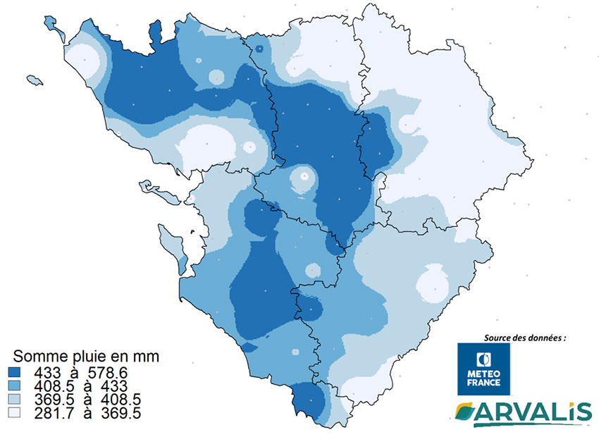 Cumul de pluie depuis le 1er septembre 2023 (mise à jour météo au 26 février 2023)