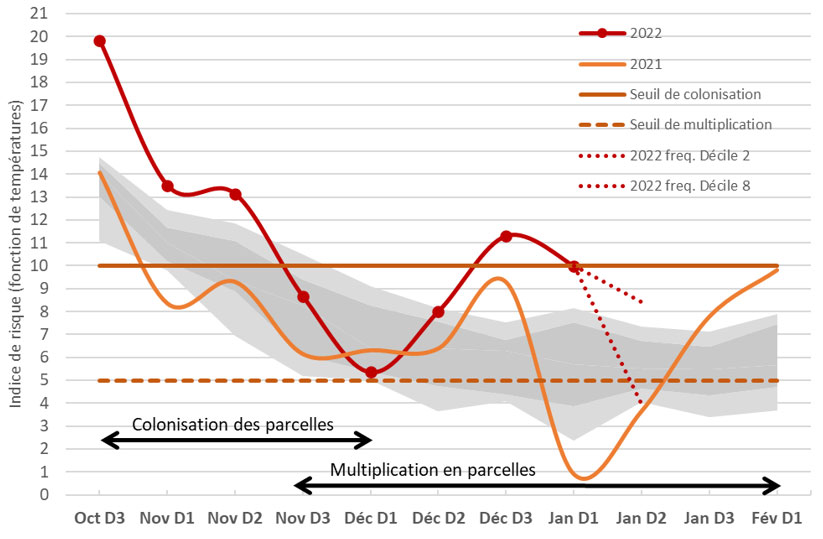 Figure 1 : Risque climatique de pucerons (multiplications et vols) - Station météo d’Albi (81)