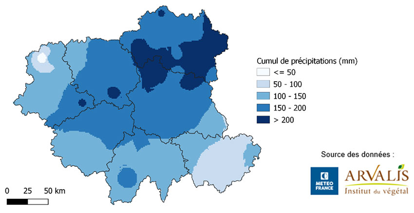 Précipitations cumulées entre le 1er juin et le 1er juillet 2022