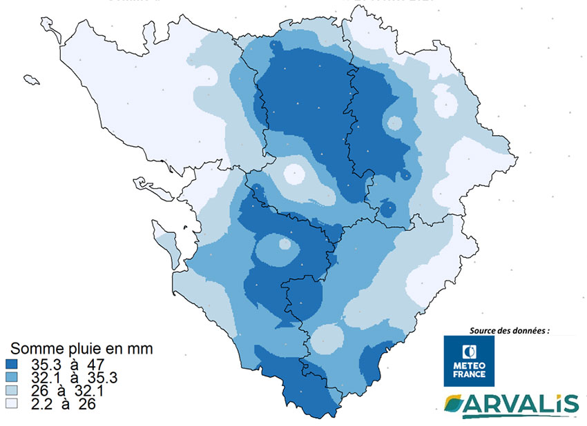 Cumul de pluie depuis le 20 février 2023 permettant d’illustrer la valorisation des apports azotés réalisés ces dix derniers jours (mise à jour météo au 26 février 2023)