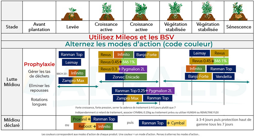 Figure 1 : Programmes fongicides recommandés contre le mildiou sur variétés sensibles de pomme de terre