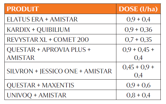 Tableau 2 : Exemple de programme fongicide pour un risque septoriose faible (nuisibilité 10-15q/ha), en présence de rouille brune