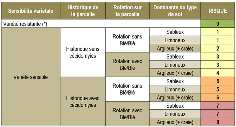 Grille d’évaluation du risque cécidomyies orange des fleurs du blé