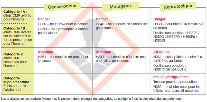 Tableau 2 : Correspondance entre phrases de risques et catégories de produits CMR