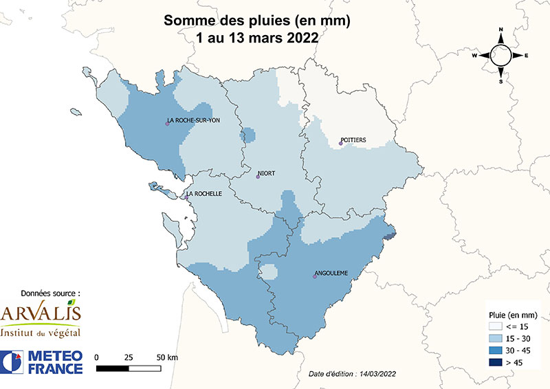 Cumul de pluie depuis le 1er mars 2022