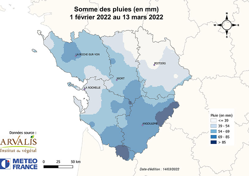 Cumul de pluie depuis le 1er février 2022