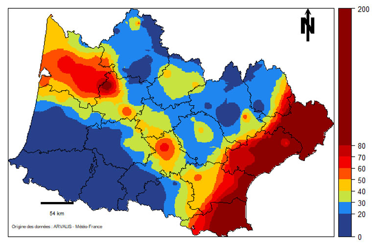 Déficit hydrique cumulé depuis épi 1 cm au 3 mai 2022