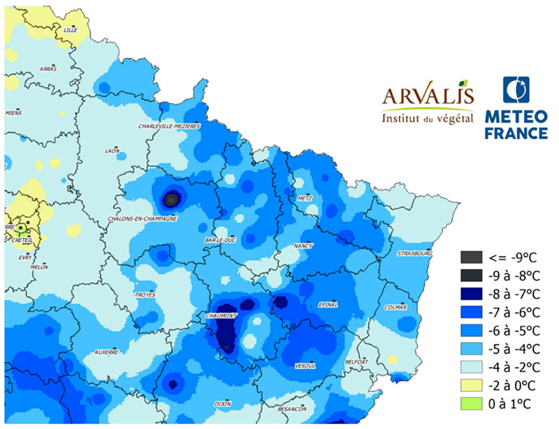 Températures minimales enregistrées entre le 1er et le 4 avril 2022