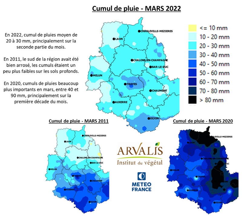 Cumul de pluie en mars 2022