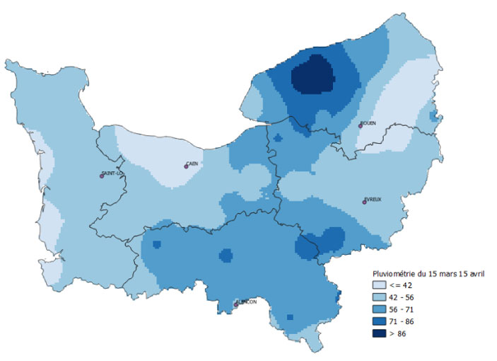 Pluviométrie du 15 mars au 15 avril 2022