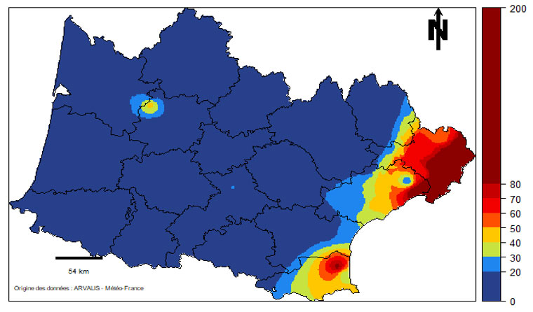 Déficit hydrique cumulé depuis épi 1 cm au 3 mai 2022