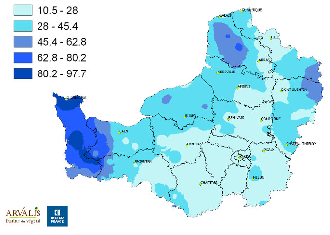 Cumuls de pluie (mm) du 10 février au 10 mars 2022