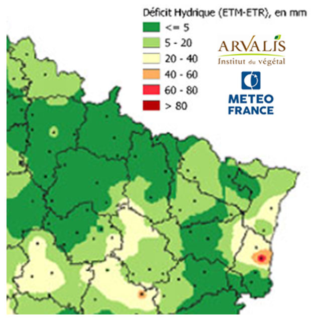 Déficit hydrique (ETM-ETR), en mm