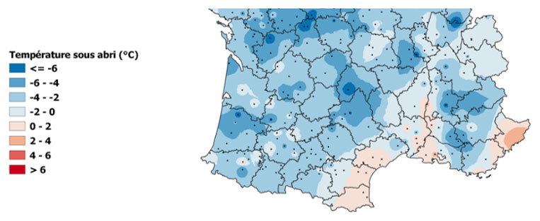 Température minimale atteinte entre le 1er et le 5 avril 2022