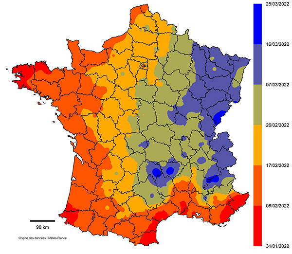 Date prévisionnelle d’atteinte du seuil des 200 degrés-jours