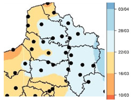 Prévision de l'arrivée du stade épi 1 cm sur des variétés et des dates de semis représentatives de la région