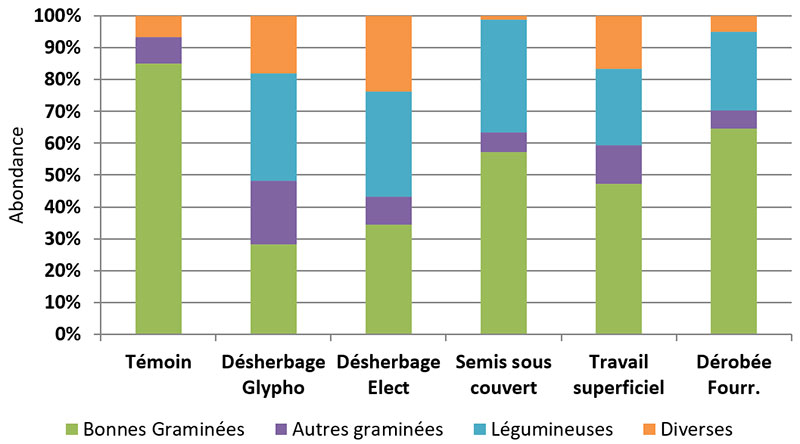 Analyse floristique (% de familles prairiales) réalisée au cours de la première année d’installation