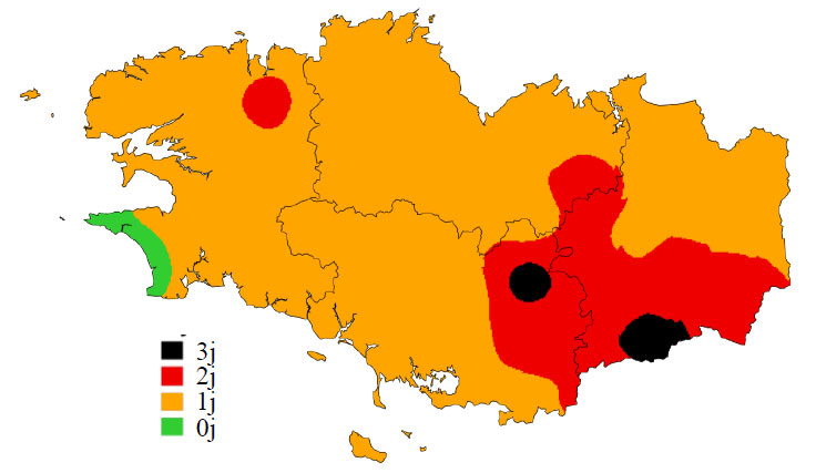 Nombre de jours avec des températures supérieures à 36°C entre le 1er et le 19 juillet 2022