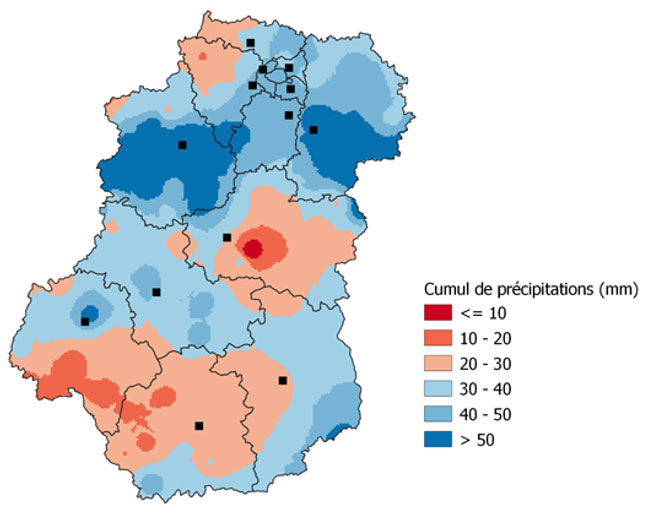 Carte des précipitations cumulées du 3 au 8 juin 2022