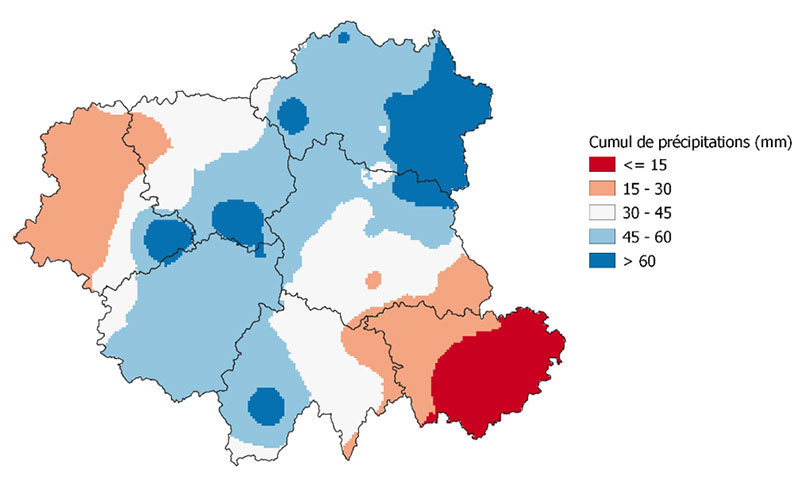 Carte des précipitations cumulées du 3 au 8 juin 2022