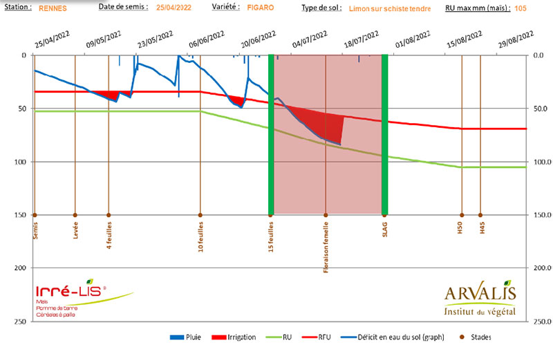 Bilan hydrique du maïs estimé par l’outil Irré-LIS – station météo de Rennes (35)