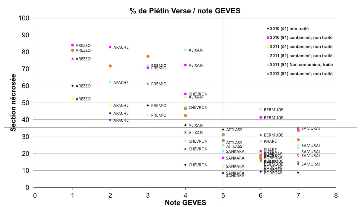 Fig1 : Sections nécrosées moyennes par variété.