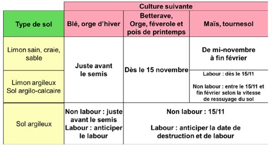 Date de destruction des CIPAN