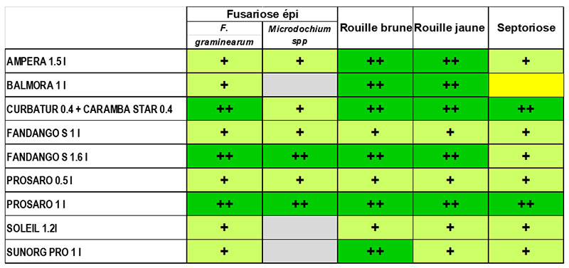 Efficacité des spécialités fongicides sur différentes maladies