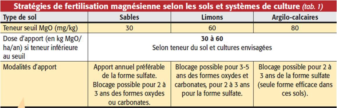 Stratégies de fertilisation magnésienne selon les sols et systèmes de culture