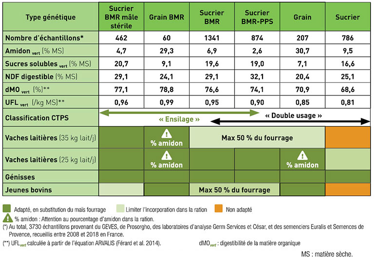 Composition chimique et utilisation de différents types de sorghos fourragers monocoupes