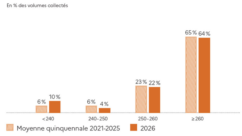 Figure 2 : Distribution de la collecte française de blé tendre en fonction de la note totale de panification – enquête FranceAgriMer / ARVALIS récolte 2026