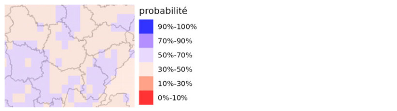 Figure 1 : Probabilité d’atteindre 15 mm ou plus sur la période du 13 au 19 mars