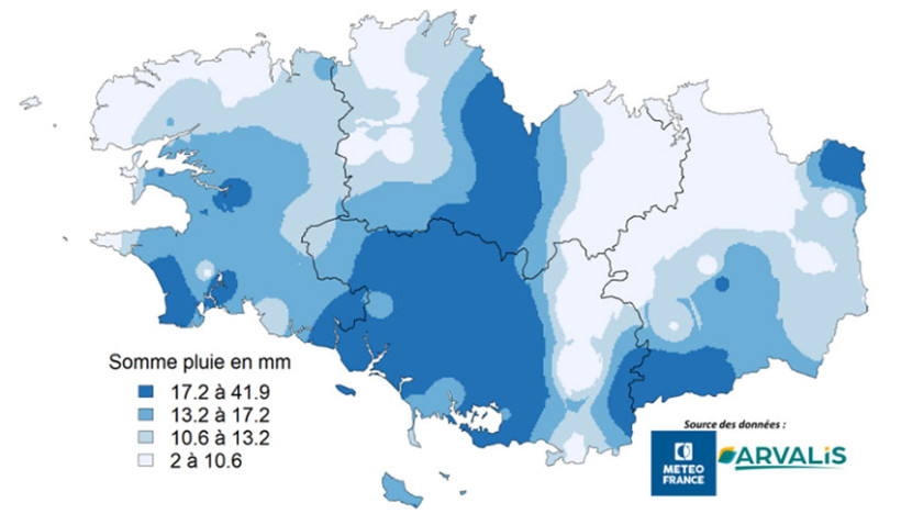 Carte 1 : Somme des pluies (en mm) entre le 1er et le 2 mai 2026
