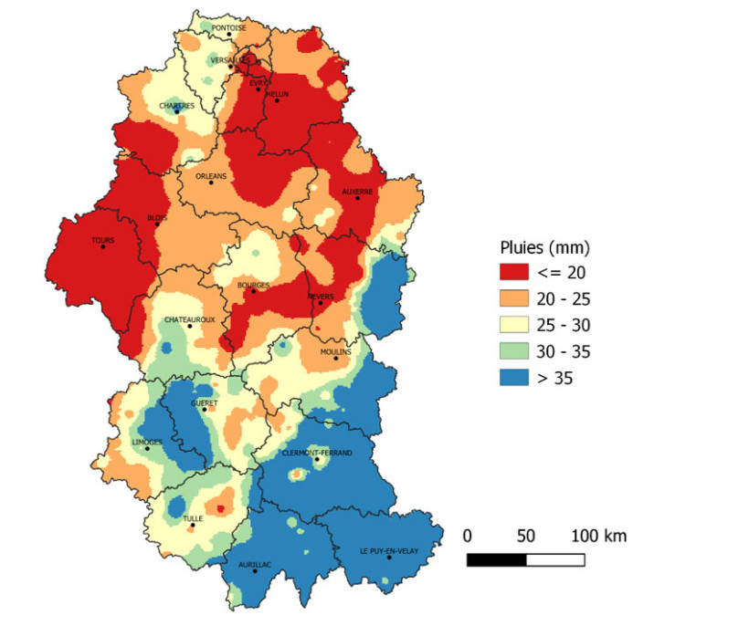 Carte 1 : Pluies (mm) du 15 mars au 15 avril 2026