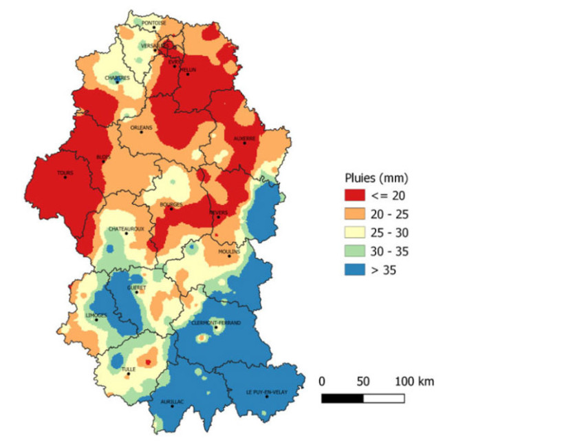 Carte 1 : Pluies (mm) du 15 mars au 15 avril 2026 et pas de pluie depuis
