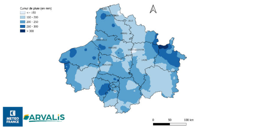 Carte 1 : Cumul de pluie du 1er octobre 2024 au 31 décembre 2024