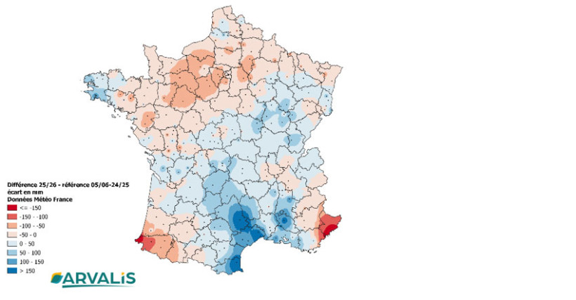 Carte 1 : Pluviométrie du 1er septembre 2025 au 20 janvier 2026 – écart à la moyenne saisonnière