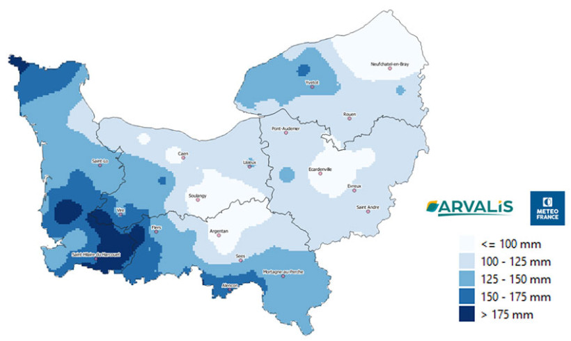 Carte 1 : Cumul de pluviométrie entre le 15/01/2026 et le 15/02/2026